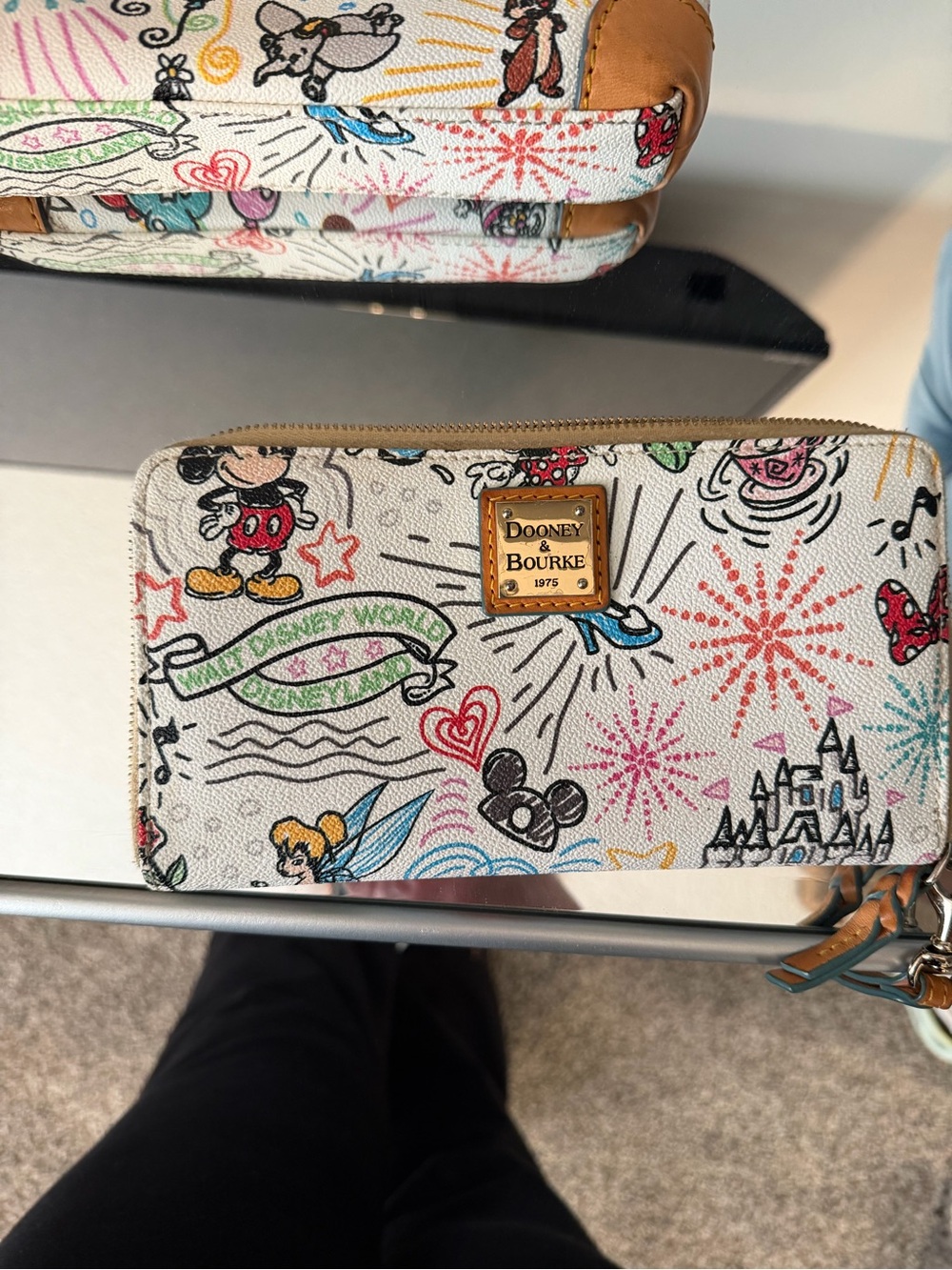 Dooney & Bourke White Disney Sketch Zip Wallet with Tan Trim